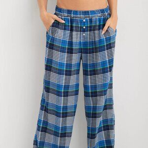 Aerie Flannel Skater Pajama Pant Size Large Cobalt Blue Long